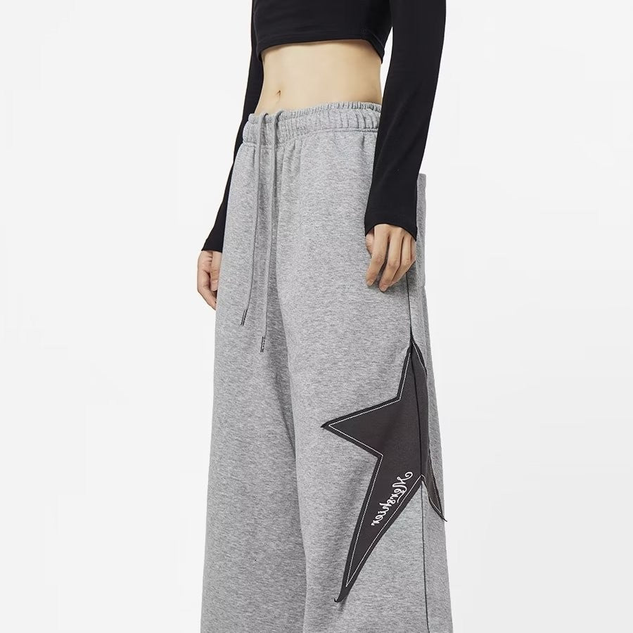 Maxct Star Patch Baggy Gray Sweatpants