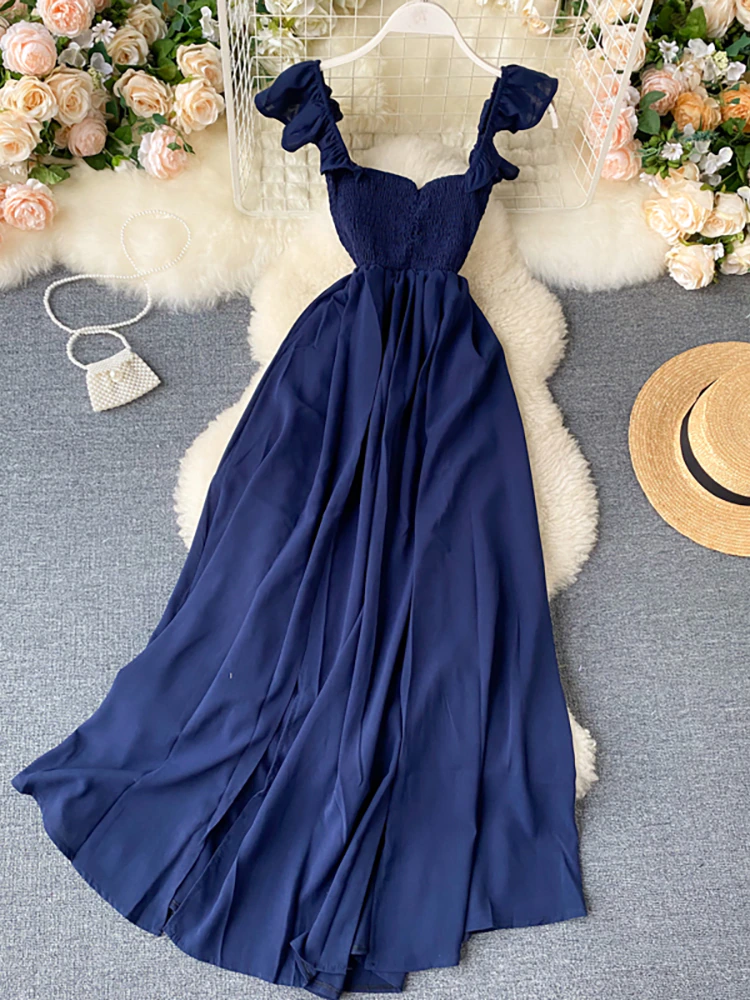Maxct High Waist Slash Neck Women Long Dress Elegant Big Swing A-line Vestidos Verano Vintage Green/Red Party Robe For Female