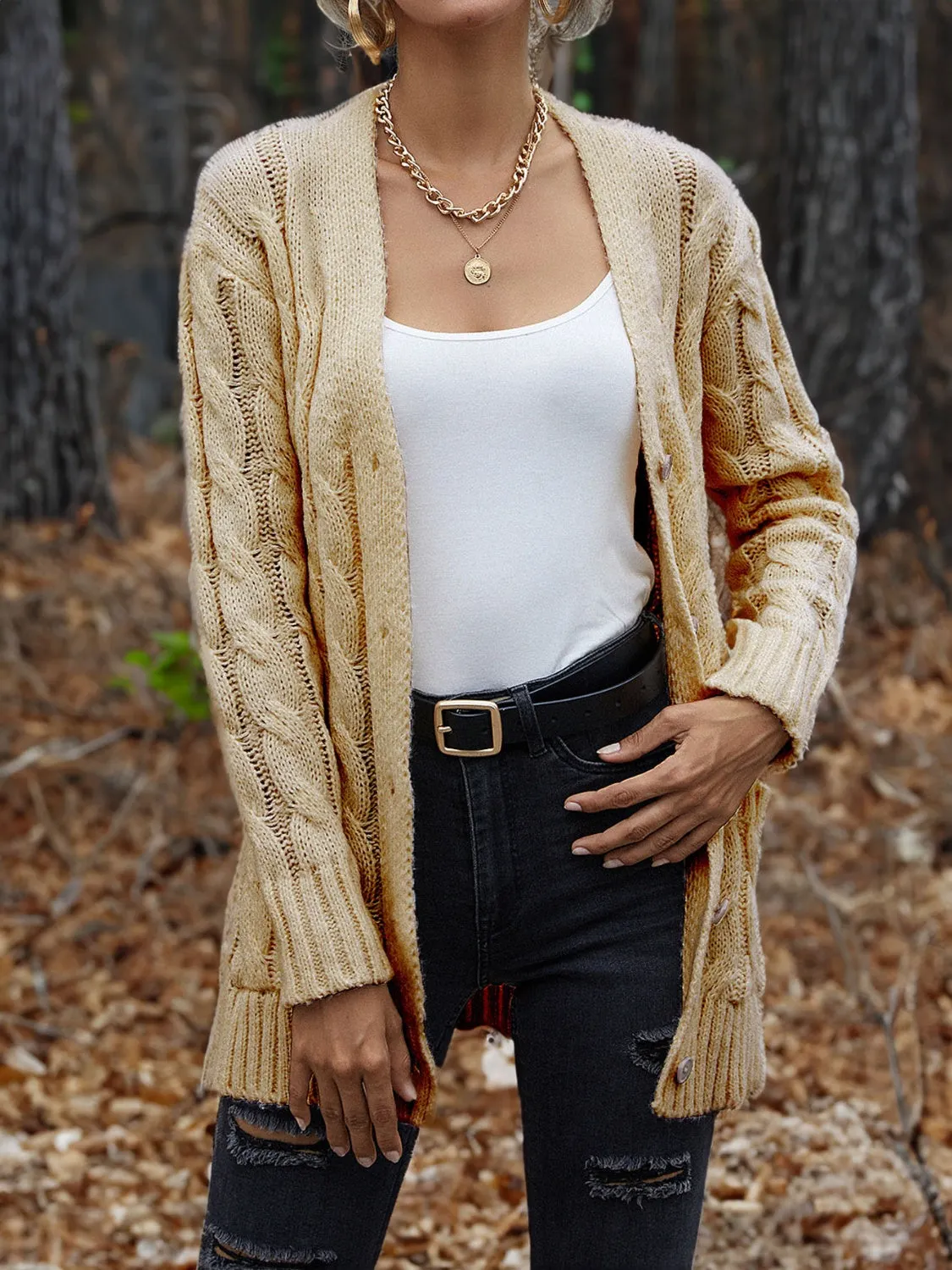 Maxct &Cable-Knit Button Down Cardigan