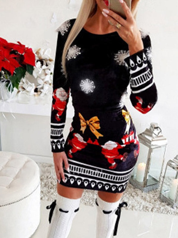 Santa Claus Printed Christmas Mini Dress Maxct