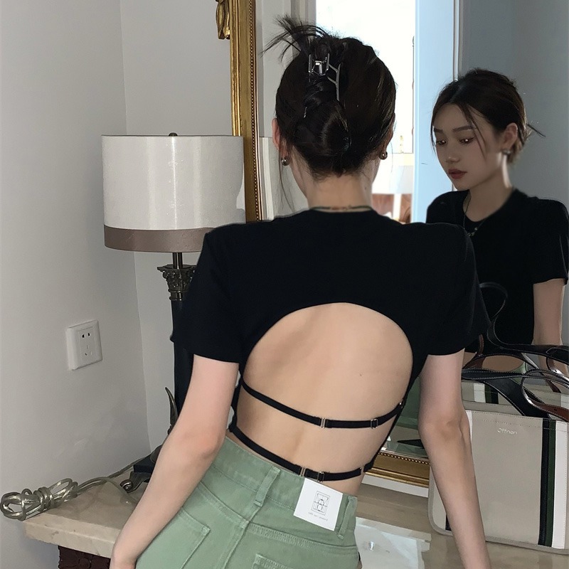 Maxct Blackless Women's Tops Slim Sexy Exposed Navel Short Sleeves Korean Version T-Shirts