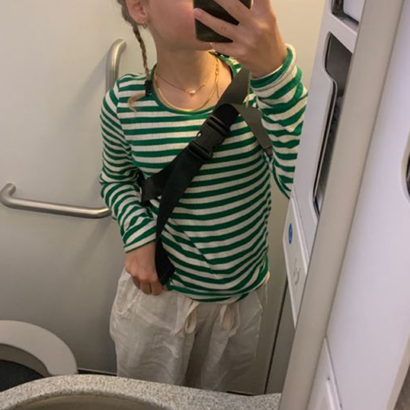 Vintage Preppy Style Y2K Crop Tops Clothes Cottage Striped Rib Knitted T-shirt Women Long Sleeve Casual Basic Tees Pullovers