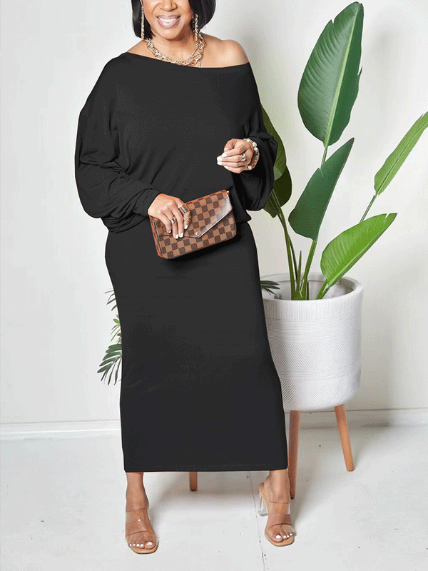 Solid Batwing Sleeve Maxi Dress Maxct