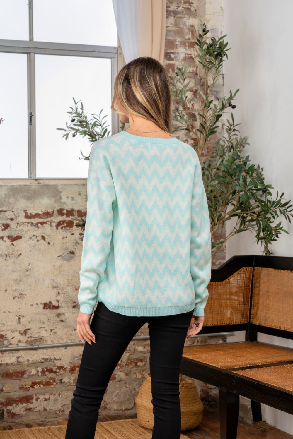 Maxct &Sew In Love Full Size Wave Stripe Contrast Long Sleeve Sweater