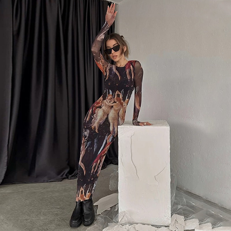 Slim Fit Printed Long Dress Maxct