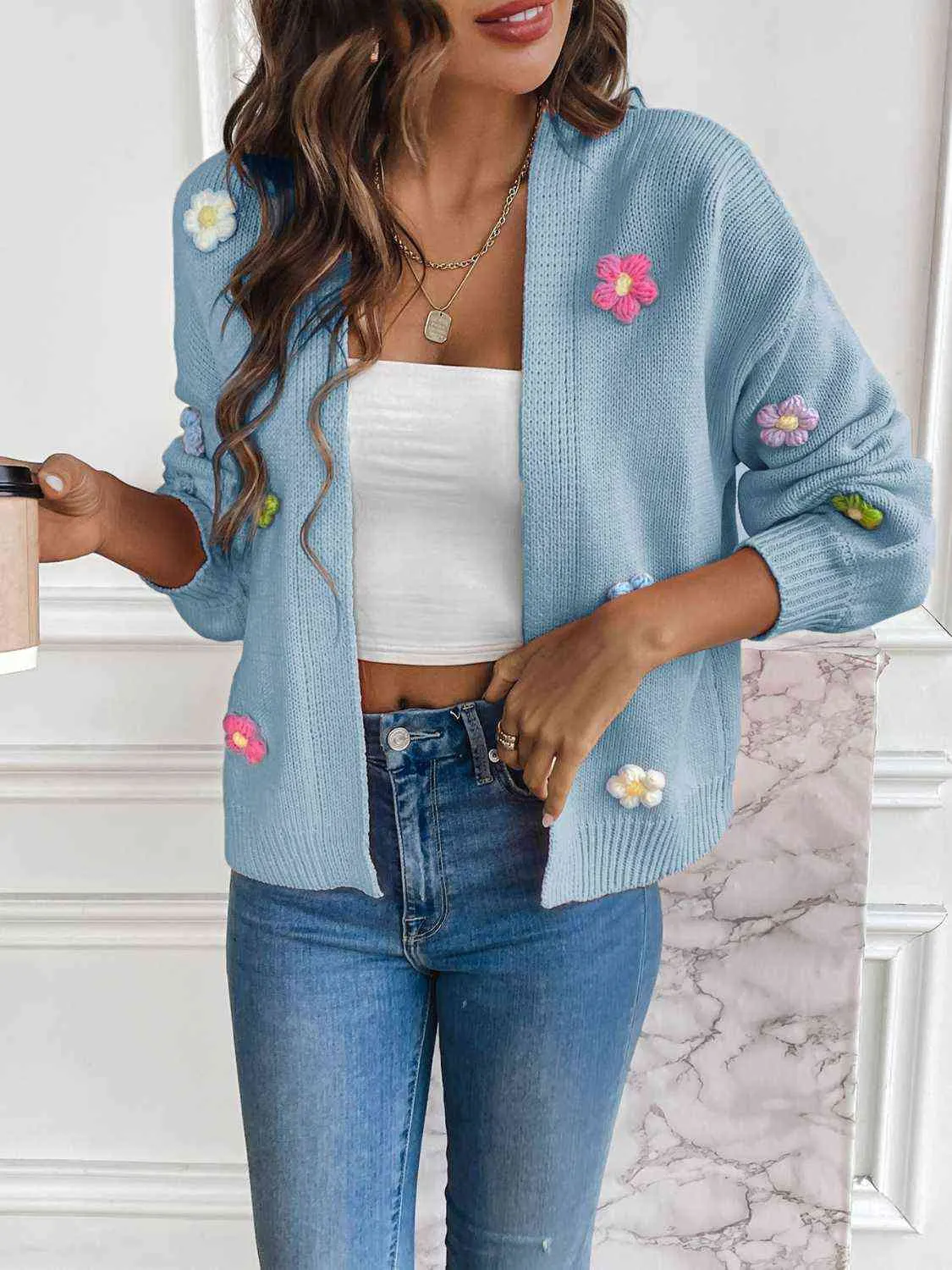 Maxct &Floral Long Sleeve Open Front Cardigan