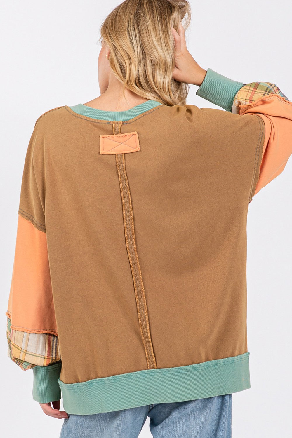 Maxct &SAGE + FIG Mineral Wash Raw Edge Color Block Sweatshirt