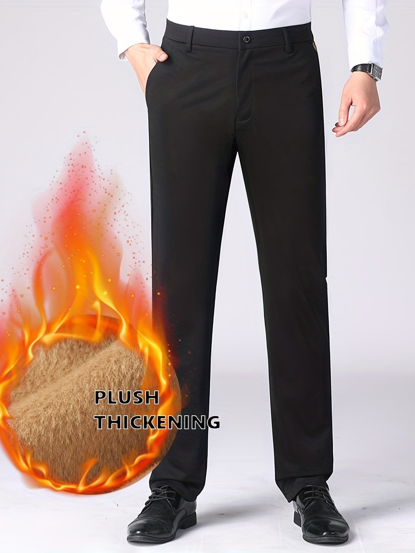 Maxct Warm Fleece Dress Pants, Men's Formal Stretch Dress Pants For Fall Winter Business