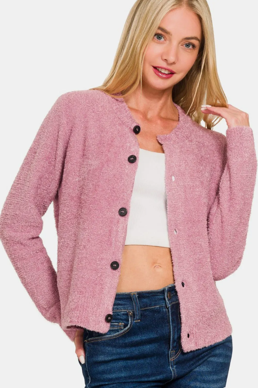 Maxct &Zenana Button Down Long Sleeve Sweater Cardigan