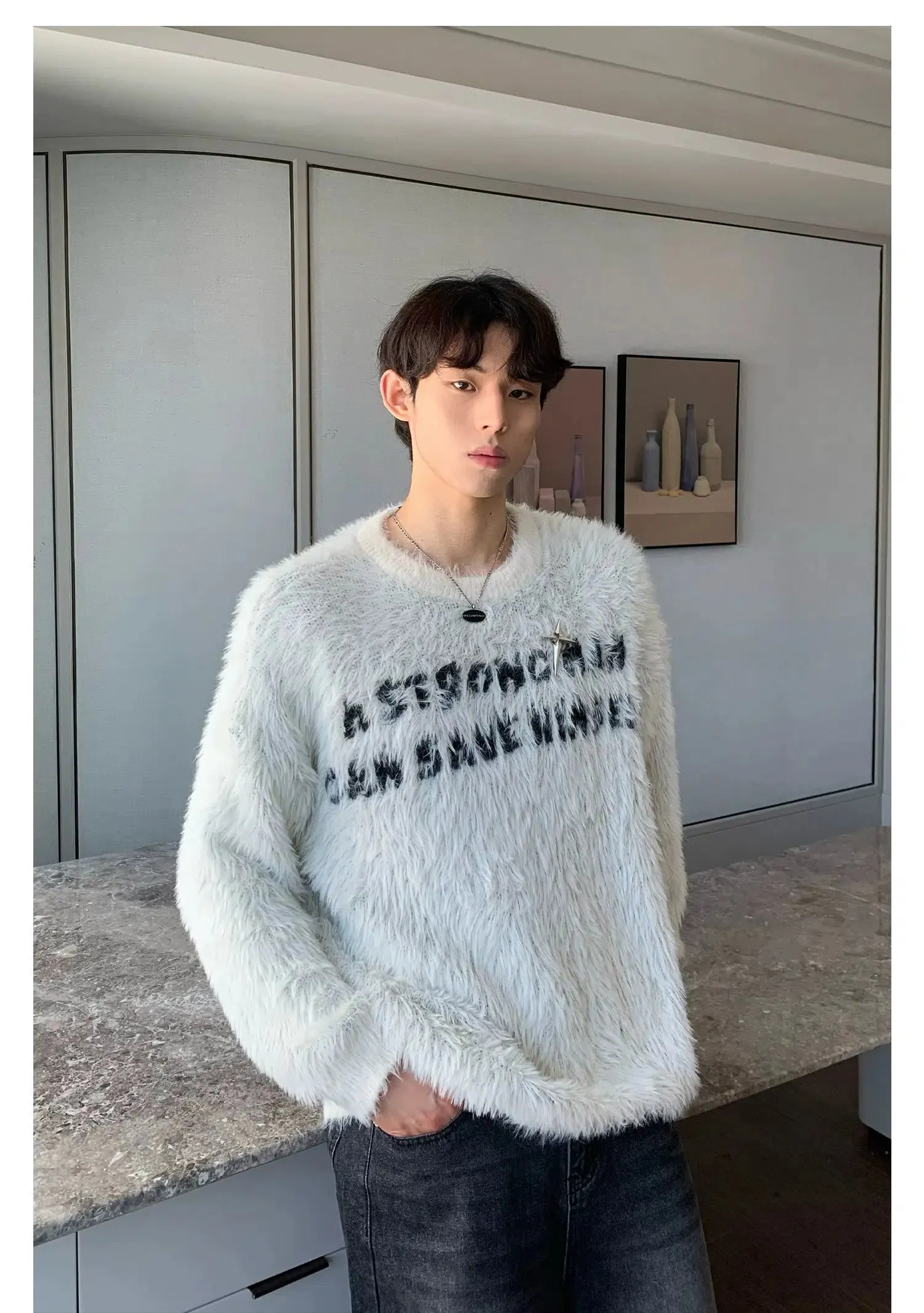 Maxct Letter Embroidered Round Neck Sweater
