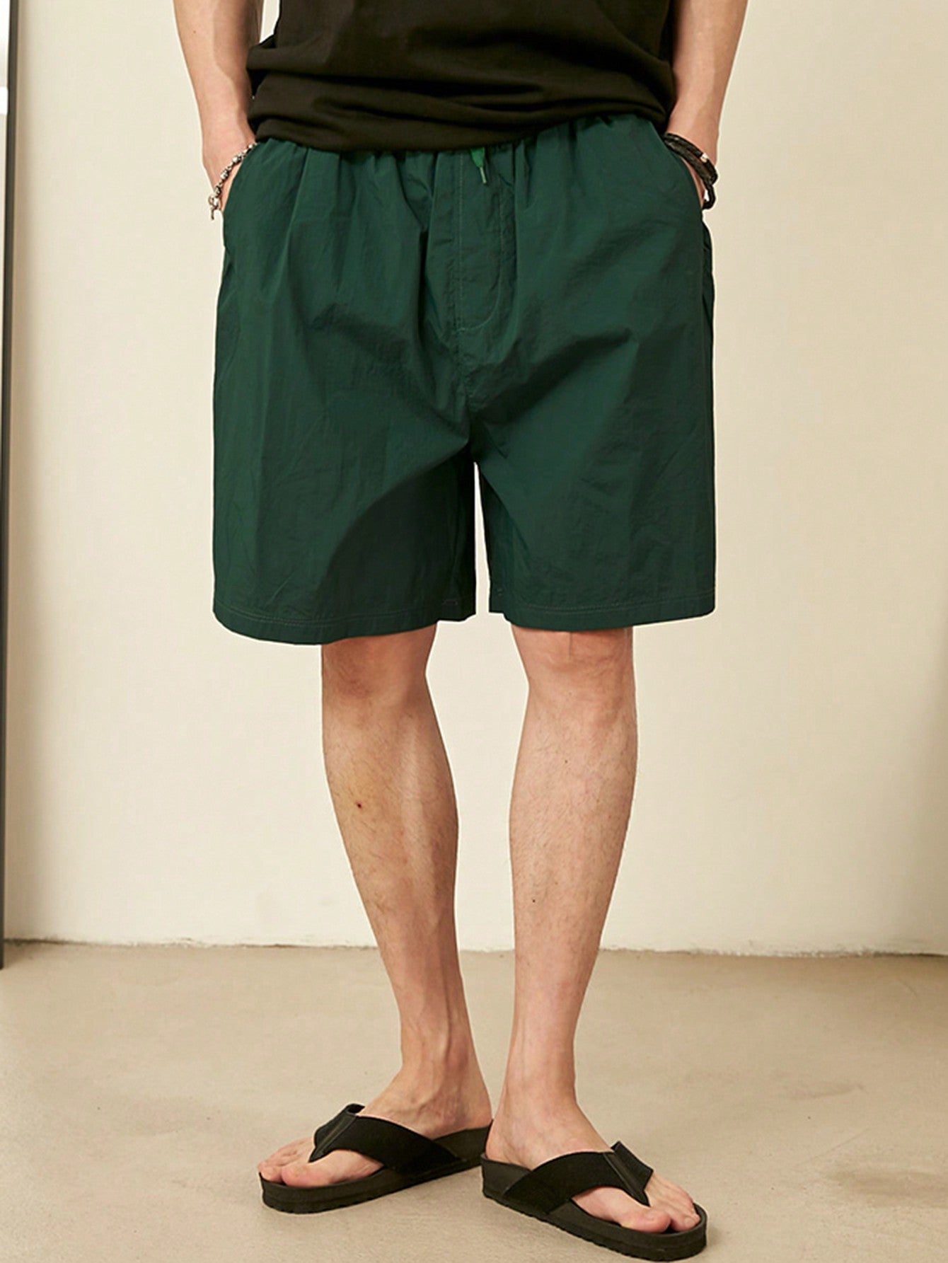 Maxct Men Summer Solid Color Drawstring Shorts With Pockets