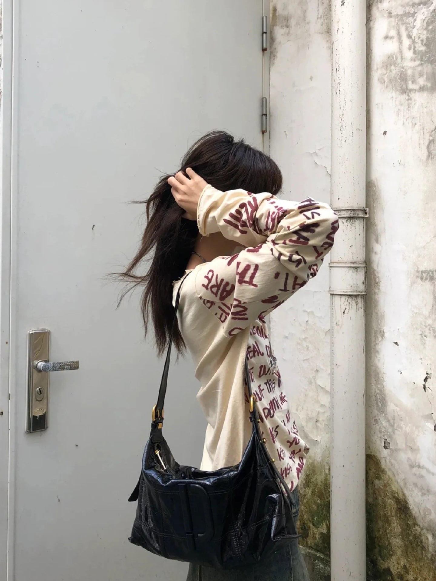 Maxct &Grunge Text Print Top