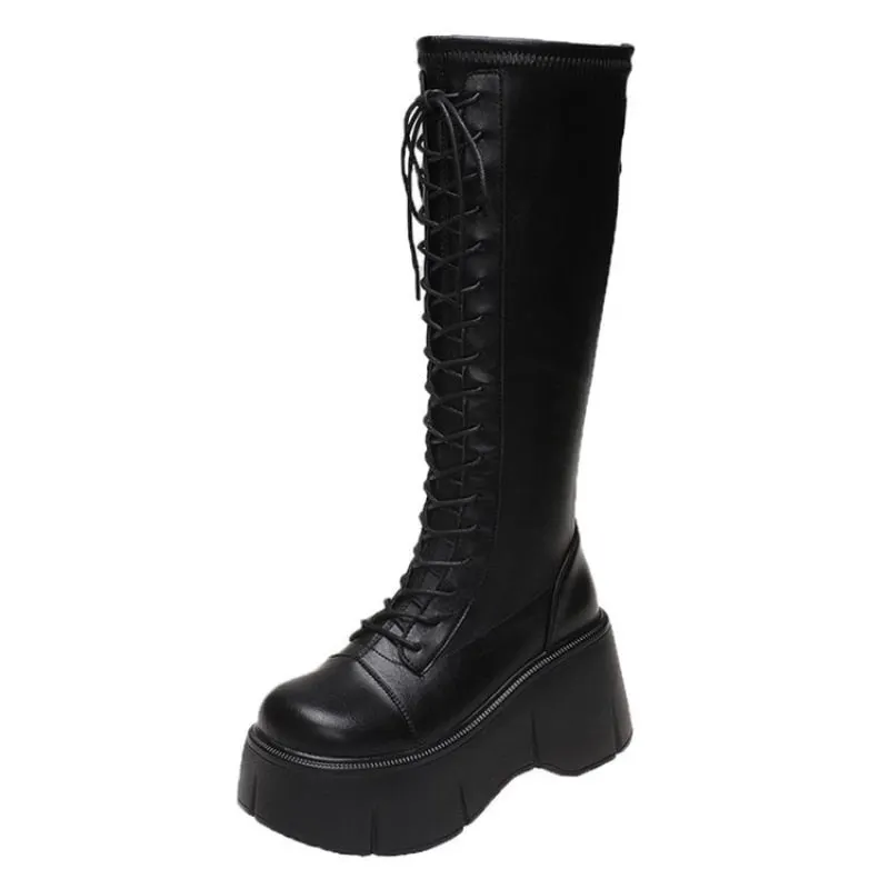 Soft Lace-up Ladies Platform Heel Boots Maxct