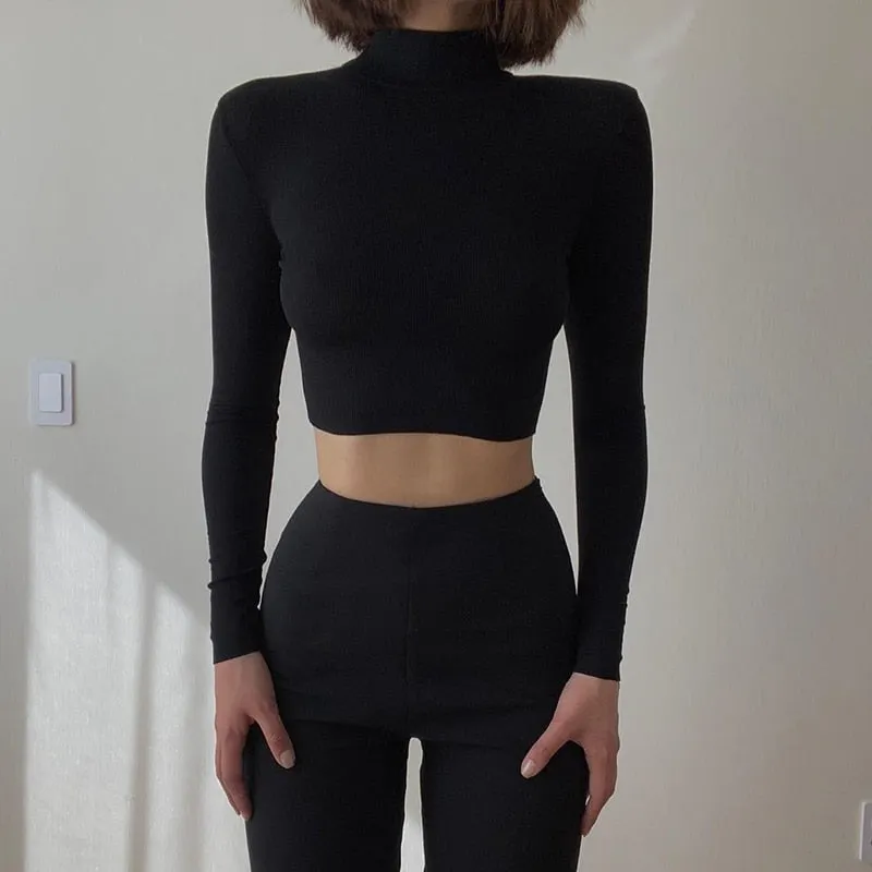 Maxct Stretch Rib Solid Color Long-Sleeved T-Shirt