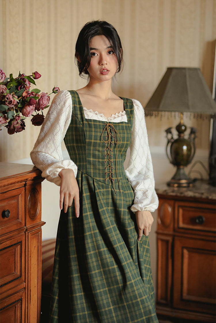 Rustic Plaid Lace Up Corset Midi Dress Maxct