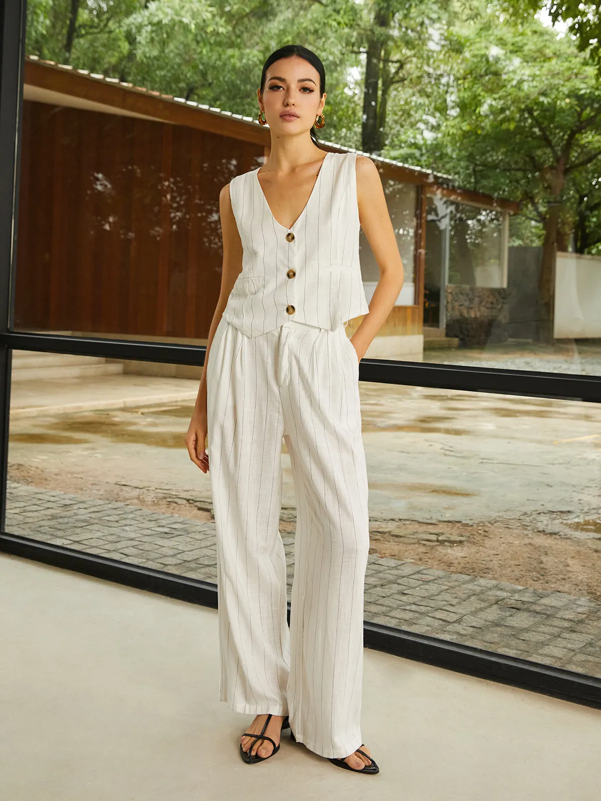 Maxct Stripe Vest With Straight Leg Pants Set