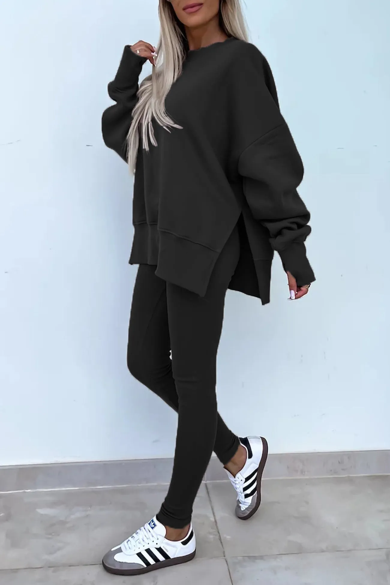 Maxct Crew Neck Slit Sweatshirt Legging Suits