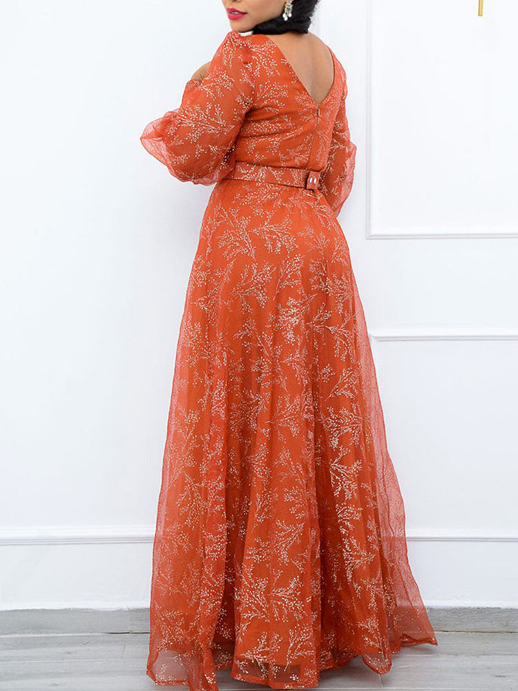 V Neck Long Sleeve Party Dress Maxct