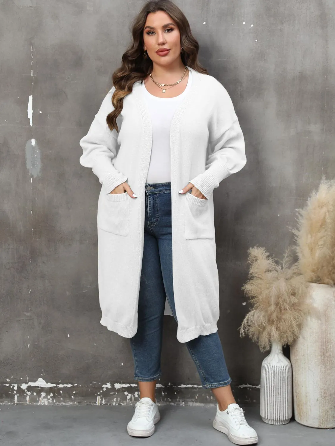 Maxct &Plus Size Long Sleeve Pocketed Cardigan