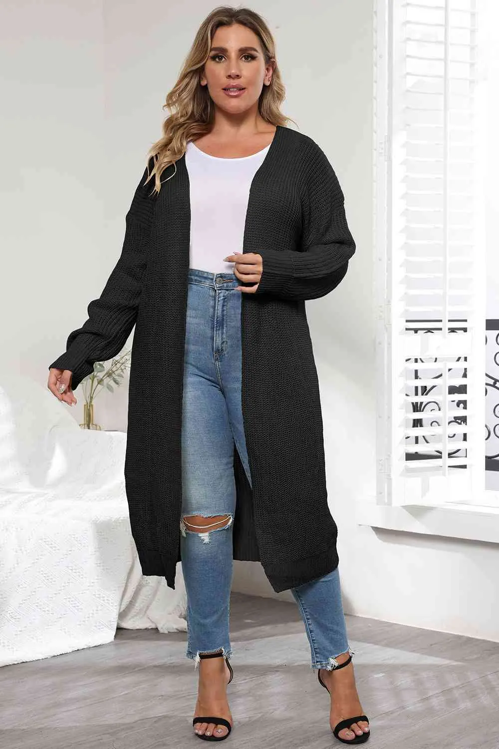 Maxct &Plus Size Open Front Long Sleeve Cardigan