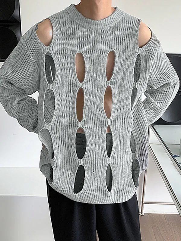 Maxct - Mens Solid Cutout Long Sleeve Sweater