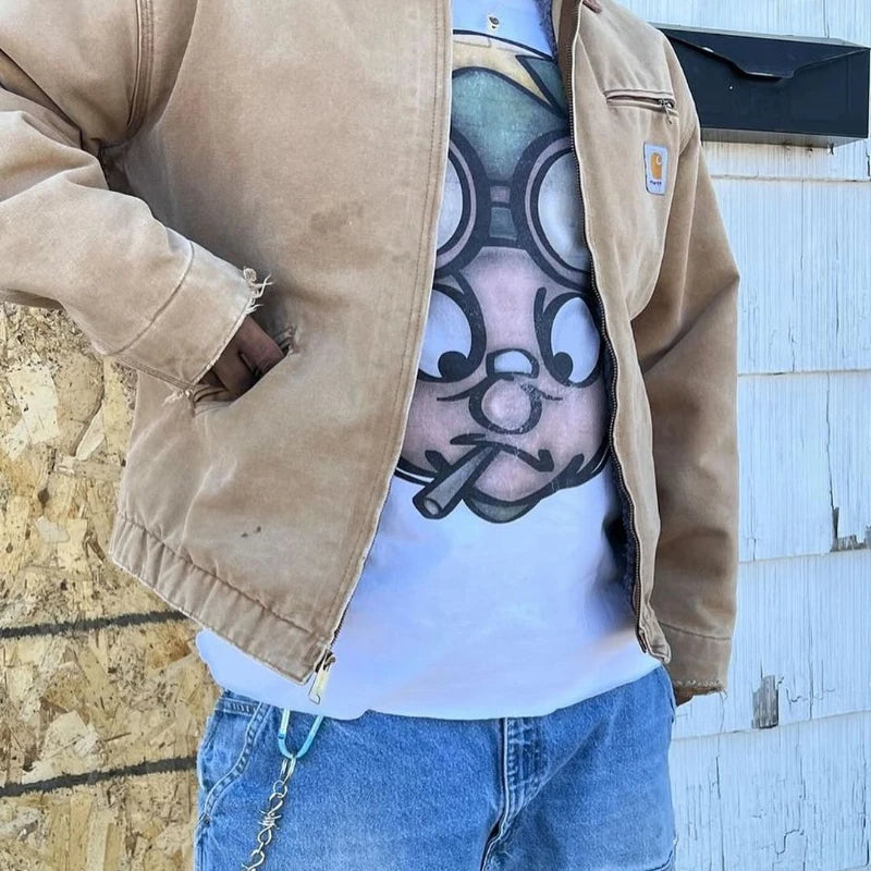 Maxct 90s Streetwear Streetwear T Shirt Men Y2K Hip Hop Rock Cartoon Pattern Printing Sweatshirt Graffiti Graphics Oversized Crew Neck Short Sleeve 0924