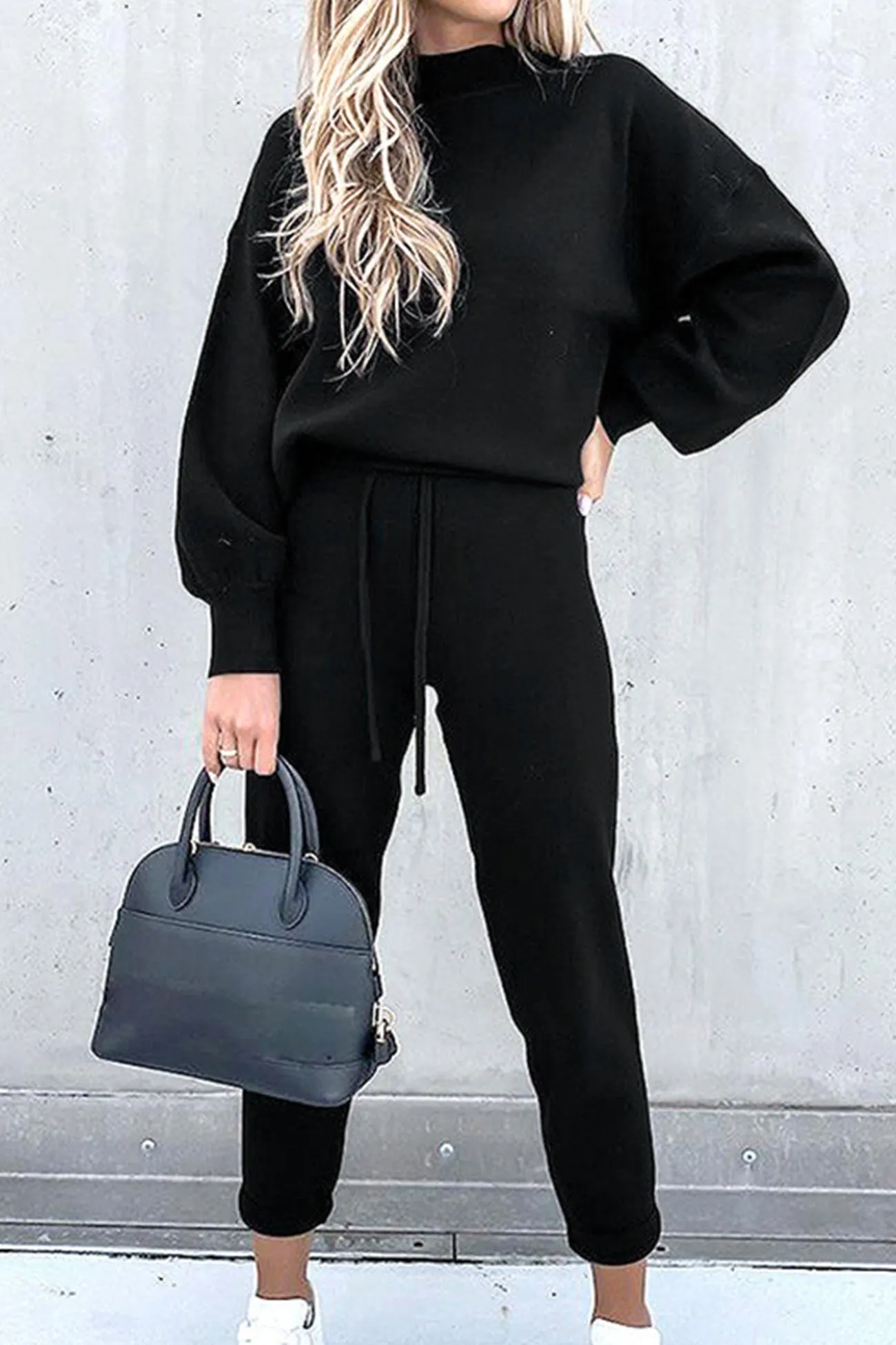 Maxct Mock Neck Puff Sleeve Sweatshirt Long Pants Suits