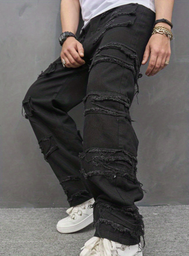 Men's Ripped Frayed Straight Leg Jeans