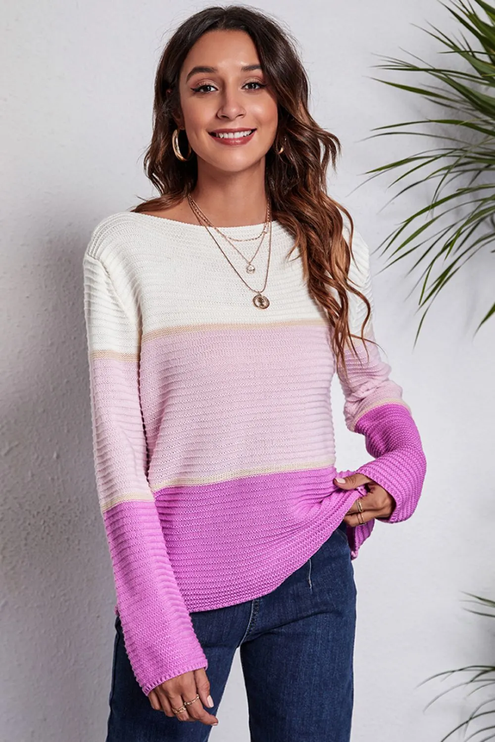 Maxct &Color Block Horizontal Ribbing Sweater
