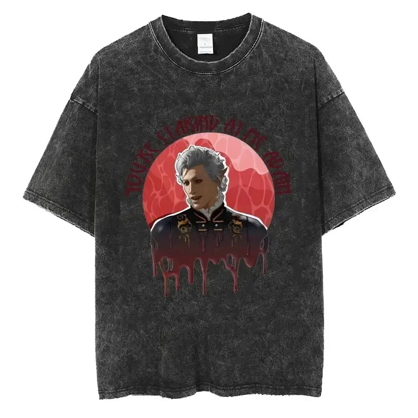 Maxct Astarion Girl Dinner Graphic T Shirt Baldurs Gate 3 Fan Gamer Washed T Shirts Women Men's Vintage Gothic Cool T-shirt Streetwear