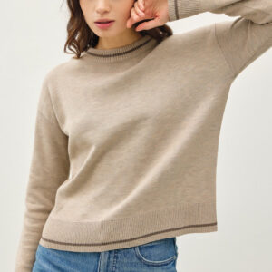 Maxct &Be Cool Striped Trim Round Neck Long Sleeve Sweater
