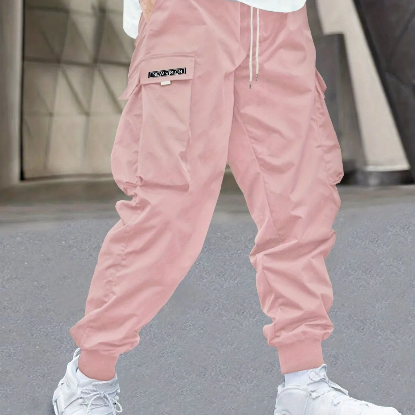 Maxct Men's Stylish Letter Graphic Cargo Pants with Flap Pockets - Drawstring Waist for Comfort