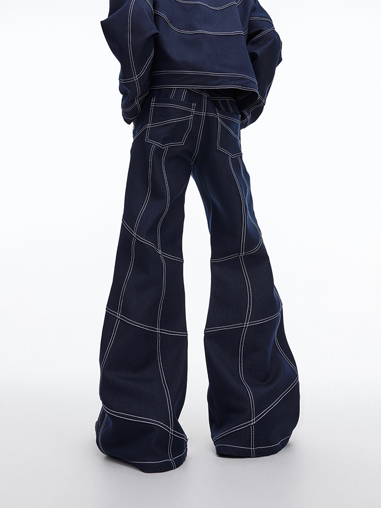 Oversize Stitch Denim Jacket & Wide-leg Stitch Denim Jeans Setup NA676