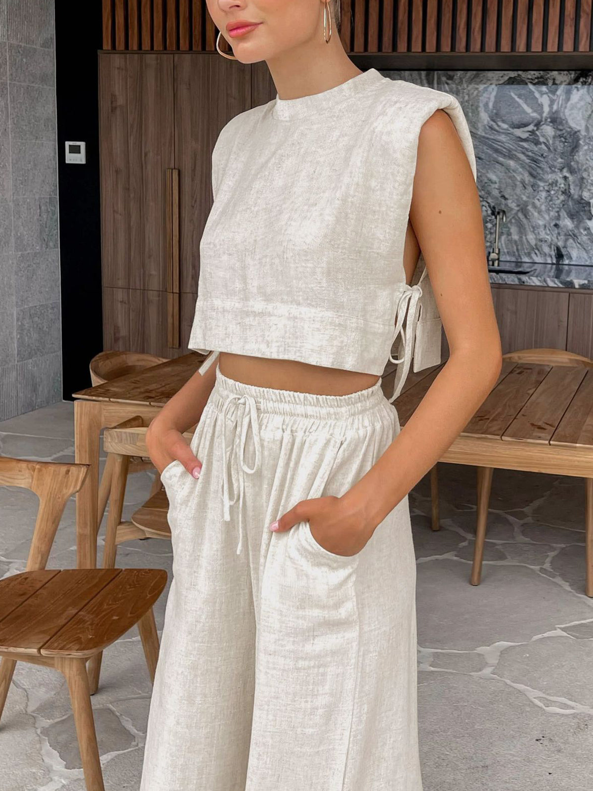 Maxct Utility Linen Two Piece Wide Leg Pants Set