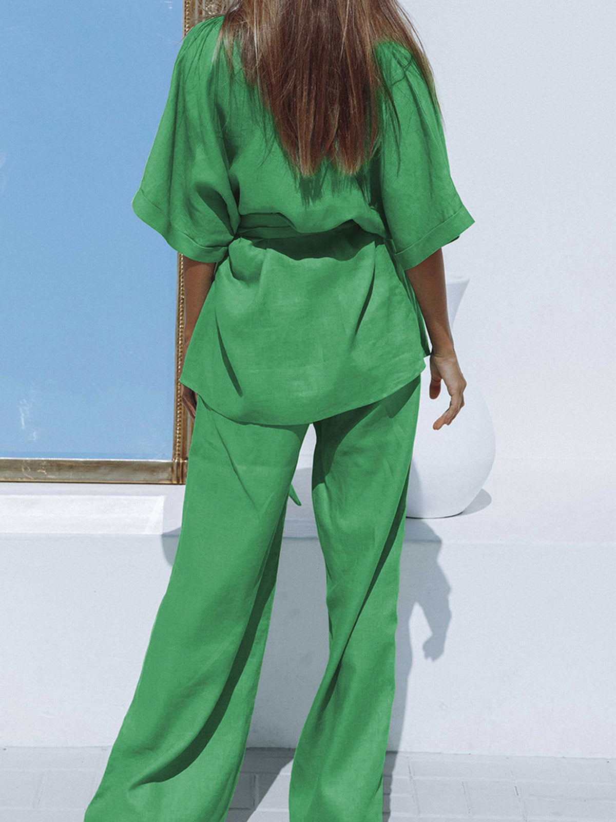 Maxct Oversized Linen Tied Two Piece Pants Set