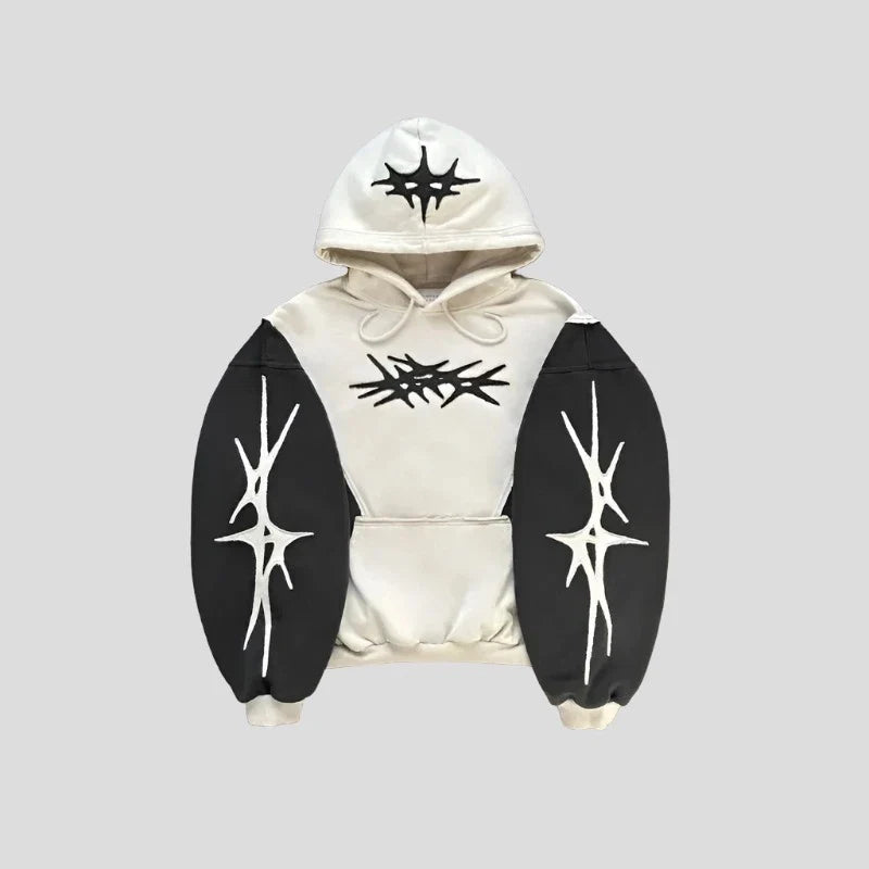 Gothic Geometric Embroidery Splicing Hoodie Y2K Style Maxct
