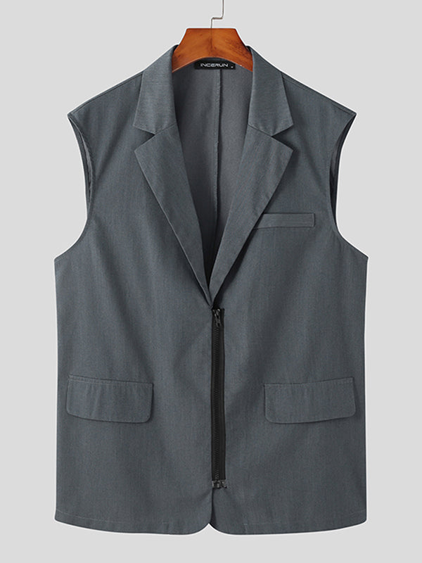 Maxct - Mens Solid Sleeveless Loose Zip Waistcoat J