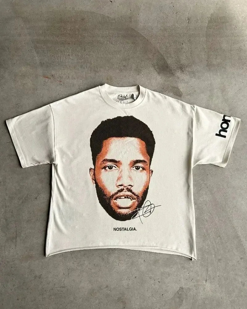 Maxct y2k Trendy Gothic Portrait Printed Letters Oversized T-shirt Men's Fashion Casual Loose Versatile Round Neck Short-Sleeved Top