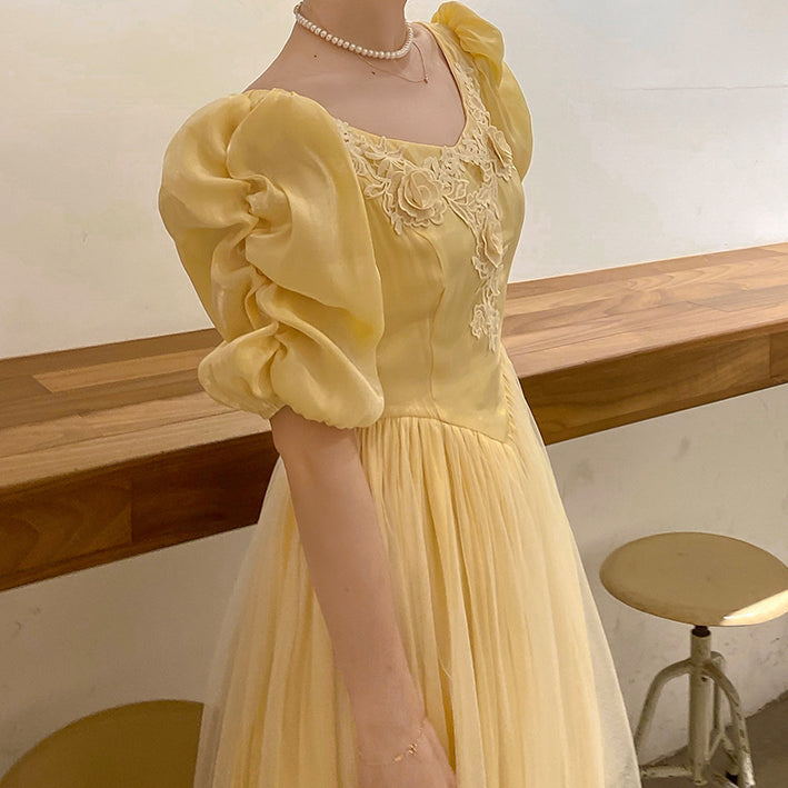 Belle Satin Puff Sleeve Maxi Dress Maxct
