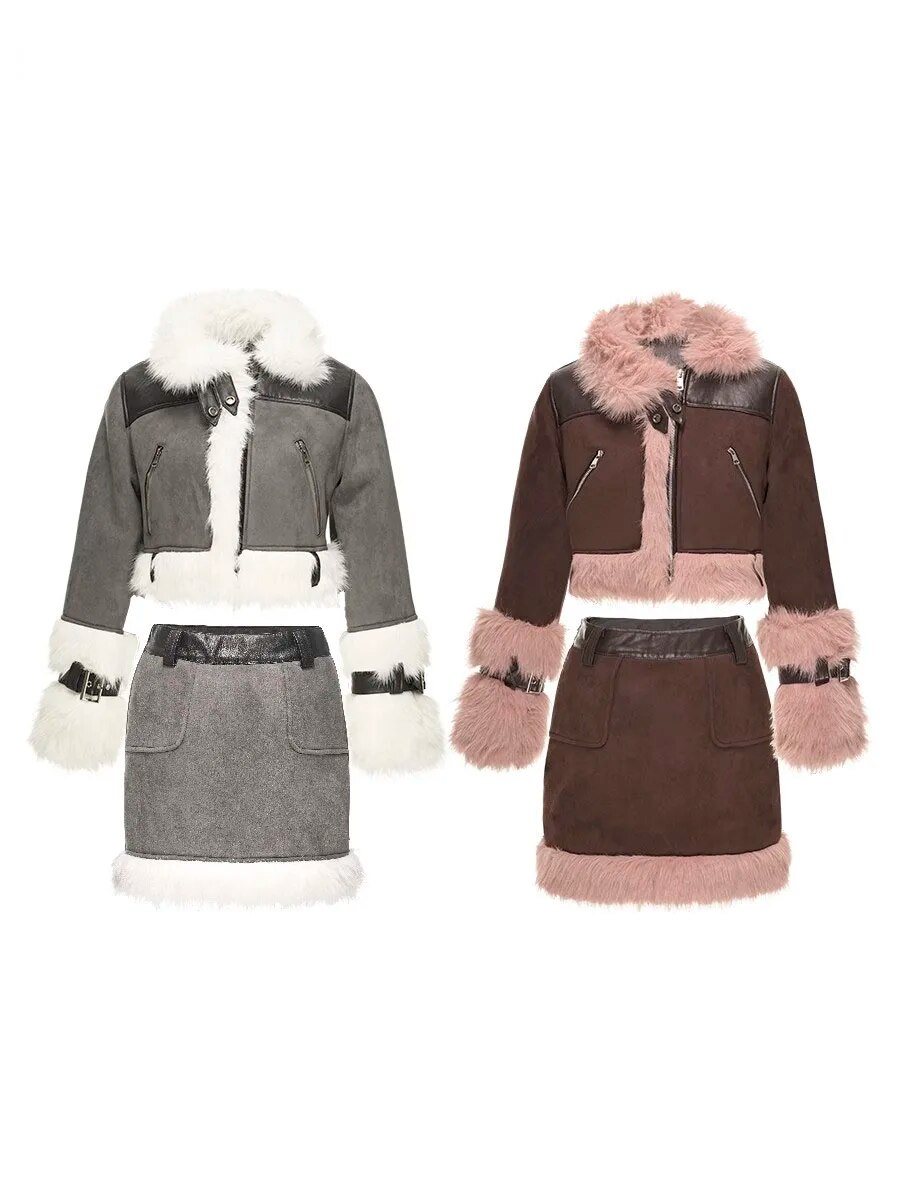 Maxct Artificial Leather Jacket Women Lapel Winter Coat Vintage Female Fleece Warm Thick Chic Tops