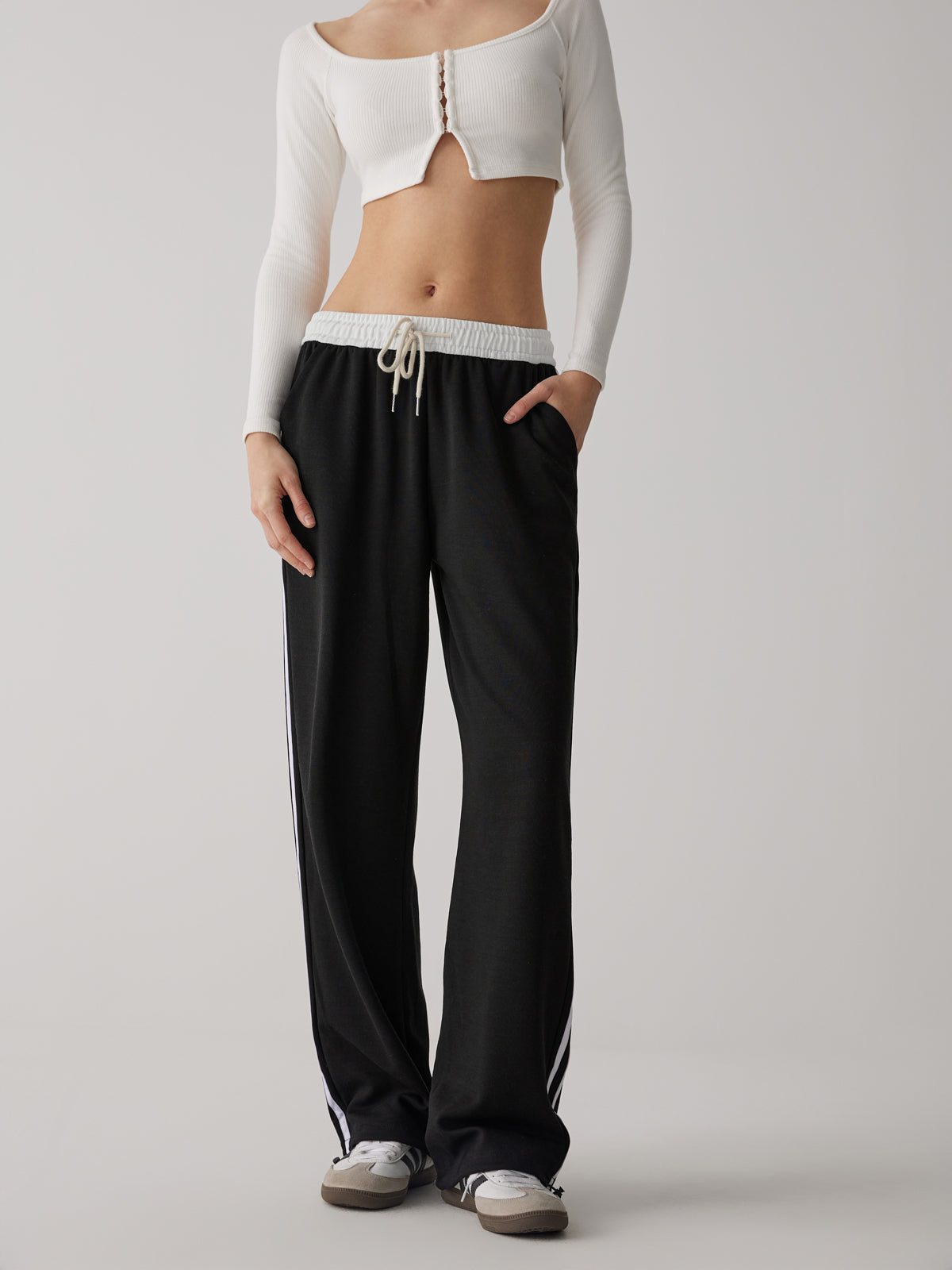 Maxct Contrast Waist Wide Leg Pants