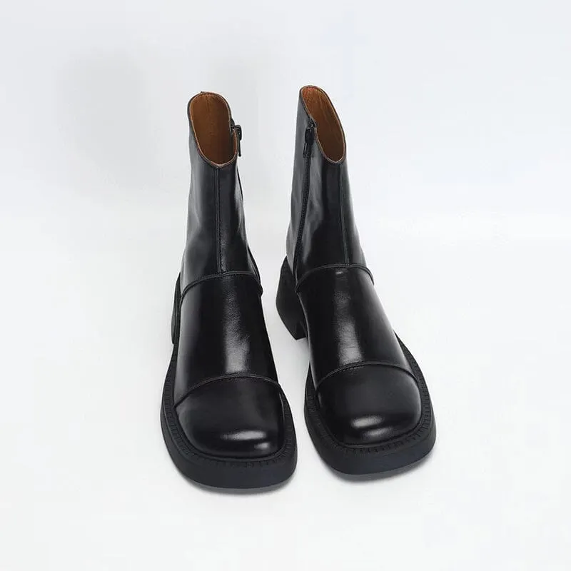 Retro Square Toe Platform Ankle Boots Maxct