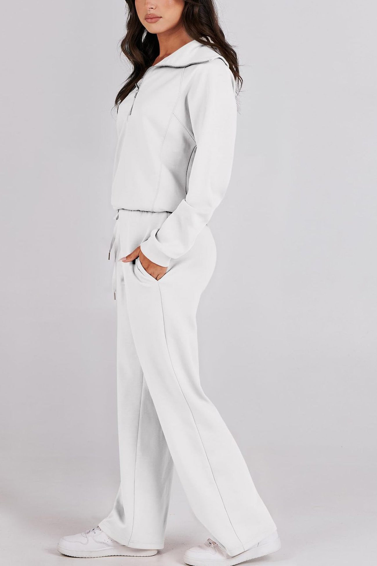 Maxct Lapel Zip-up Sweatshirt Wide Leg Long Pants Set