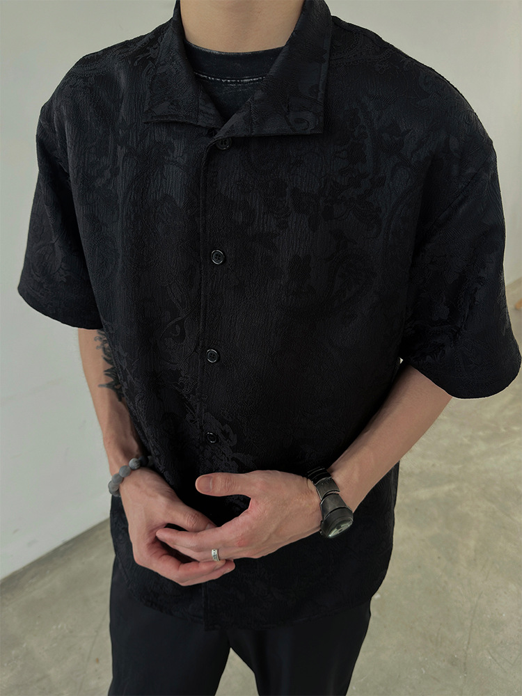 90s Streetwear New Chinese Style Cashew Flower Textured Lapel Shirt For Men Summer New Niche Cleanfit Retro Casual Shirt For Men