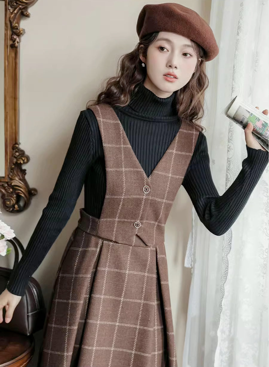 Plaid Vest Pinafore Dress Maxct