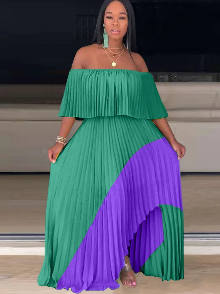Off Shoulder Ombre Pleated Maxi Dress Maxct