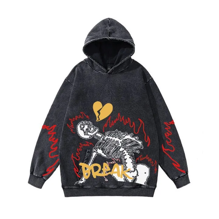 Maxct Y2K Fashion Autumn and Winter Printed Washed Distressed Pullover Long Sleeve Sweater for Men and Women