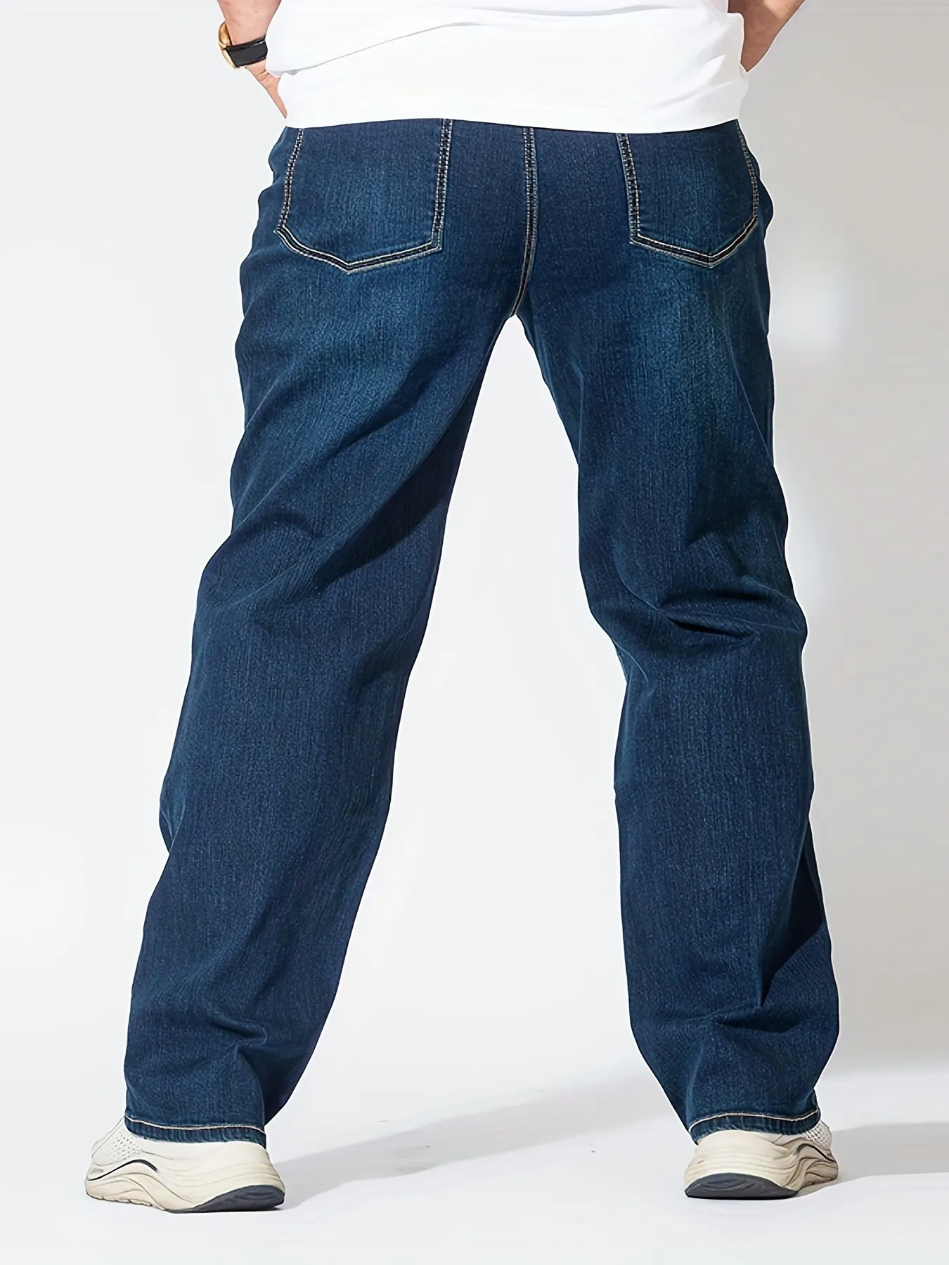 Plus Size Men's Mid Rise Dark Indigo Stretch Straight Leg Comfortable Fit Jeans, Mens Casual Trendy S Clothes