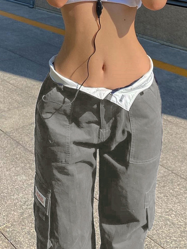 Fold Over Waist Y2K Straight Leg Pants Maxct