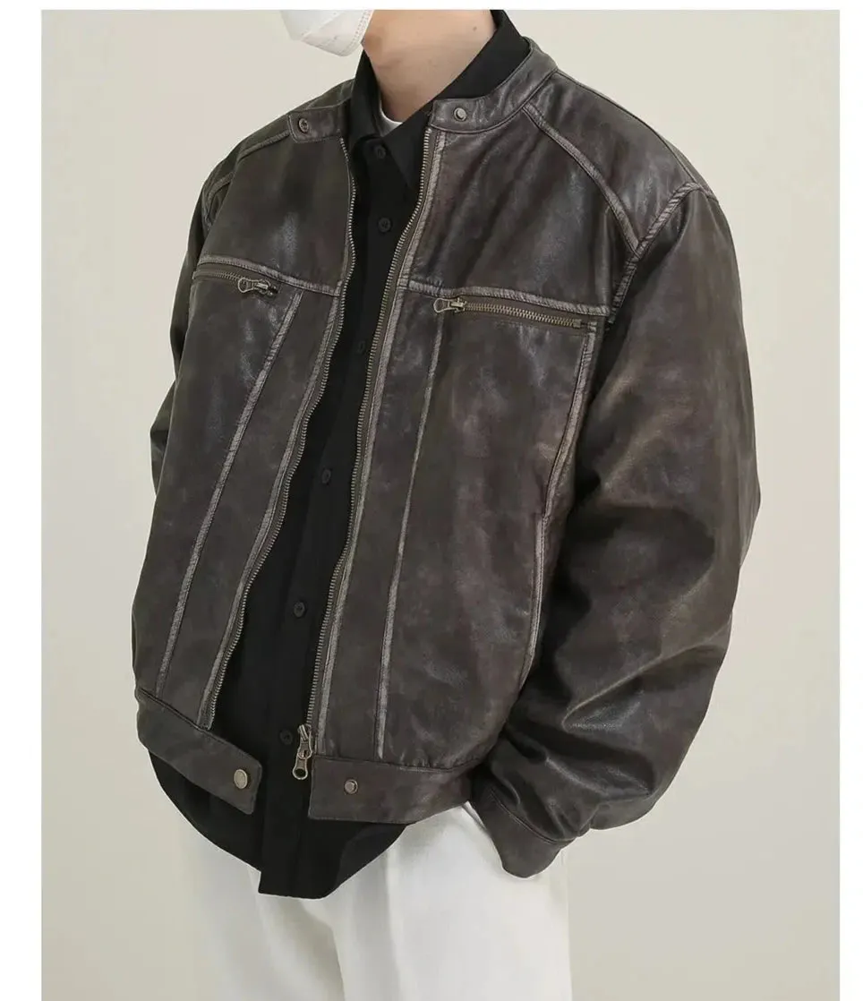 Maxct Distressed Short Leather Jacket